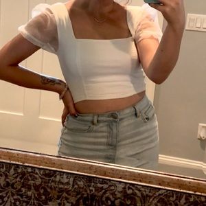 Sheer sleeves crop top white boho cute med